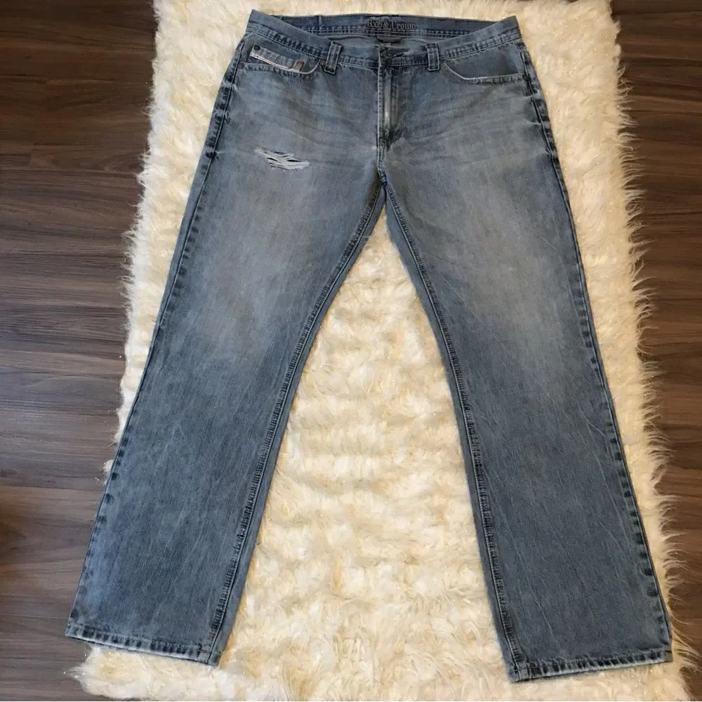 36/32 Axe Crown Big Chill!Baby Blue washed distressed Denim Jeans‎